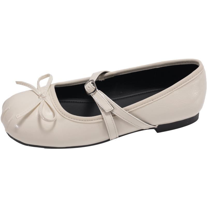 Retro ballet style flat bottom shallow mouth single shoes women's new summer one-pedal bow Mary Jane shoes