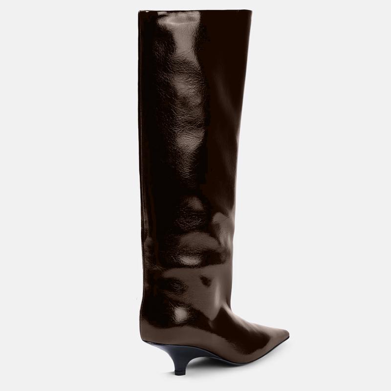 Krazing Pot Chaussures en microfibre pour automne et hiver, talons aiguilles, grande taille 45, taille 44, taille 46, bottes au-dessus du genou pour femmes