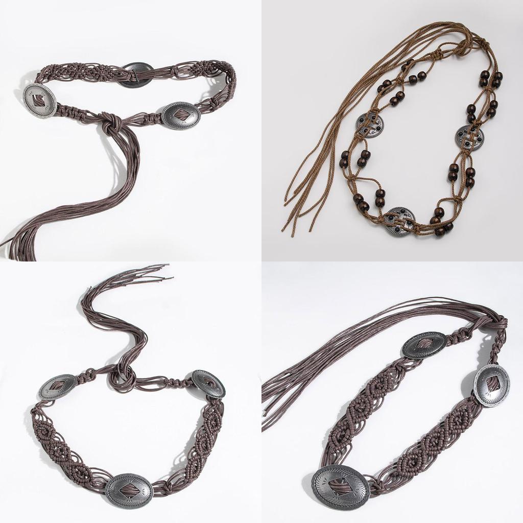 Bohemian Style Handwoven Waist Belt With Tie Closure For Vacation And Festival Wear