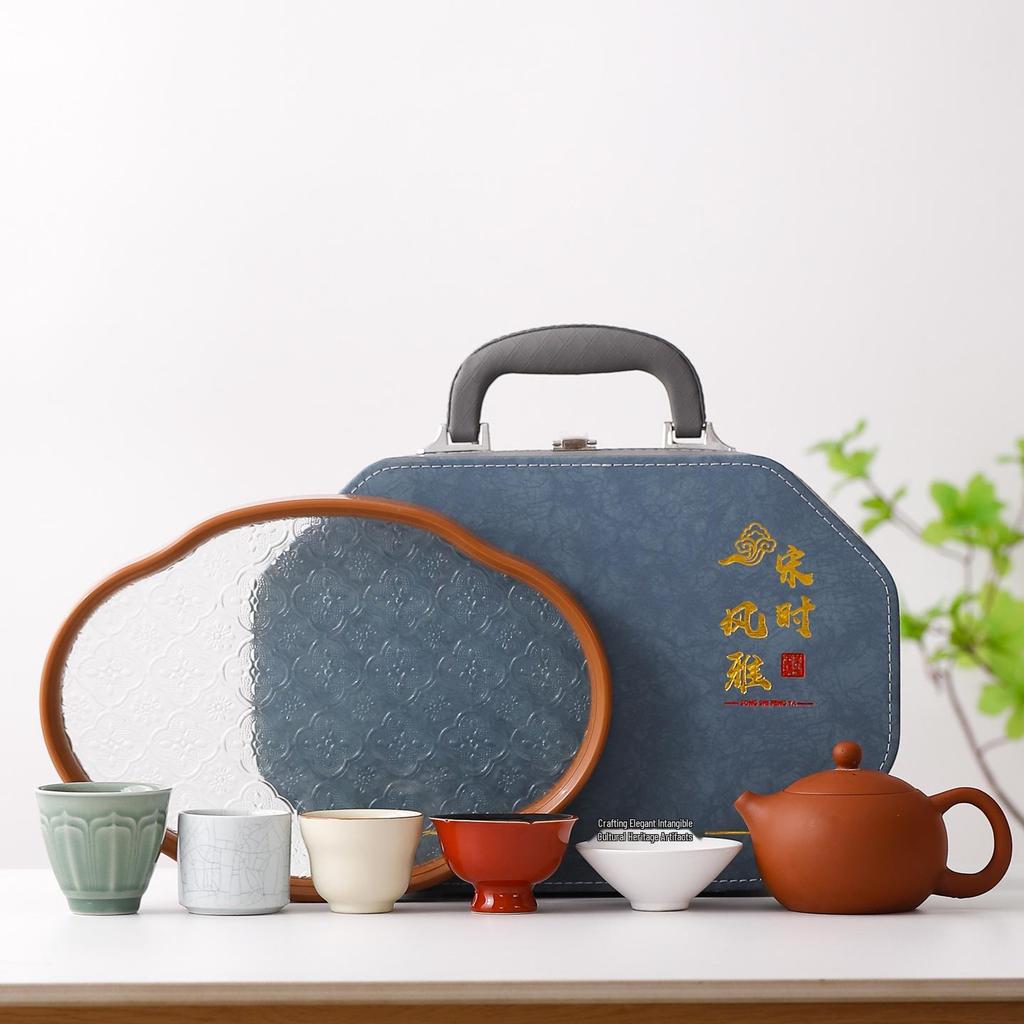 Palace Museum Creative Five Kilns Tea Cup Set: New Chinese Style Outdoor Travel Souvenir