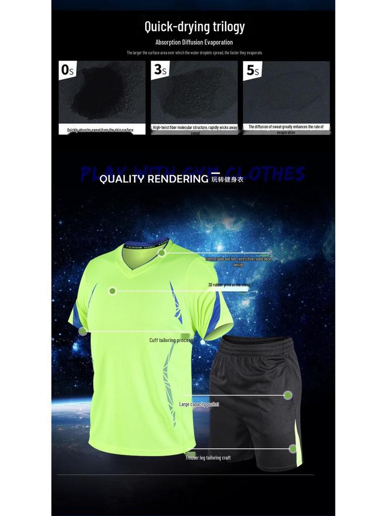 Men's Quick Dry Sportswear Set: Short Sleeve Top & Shorts for Football, Running, Training - Spring/Summer