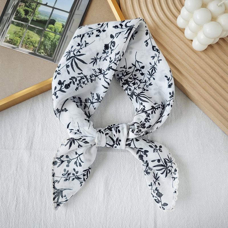 Thin Cotton and Linen Small Square Scarf Fresh and Breathable Women's Soft Literary and Decorative Small Silk Scarf Summer Scarf Women's Versatile