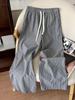 Comfortable Grey Striped Cotton Drawstring Pants for Short People - Thin, Casual, with Summer Pockets