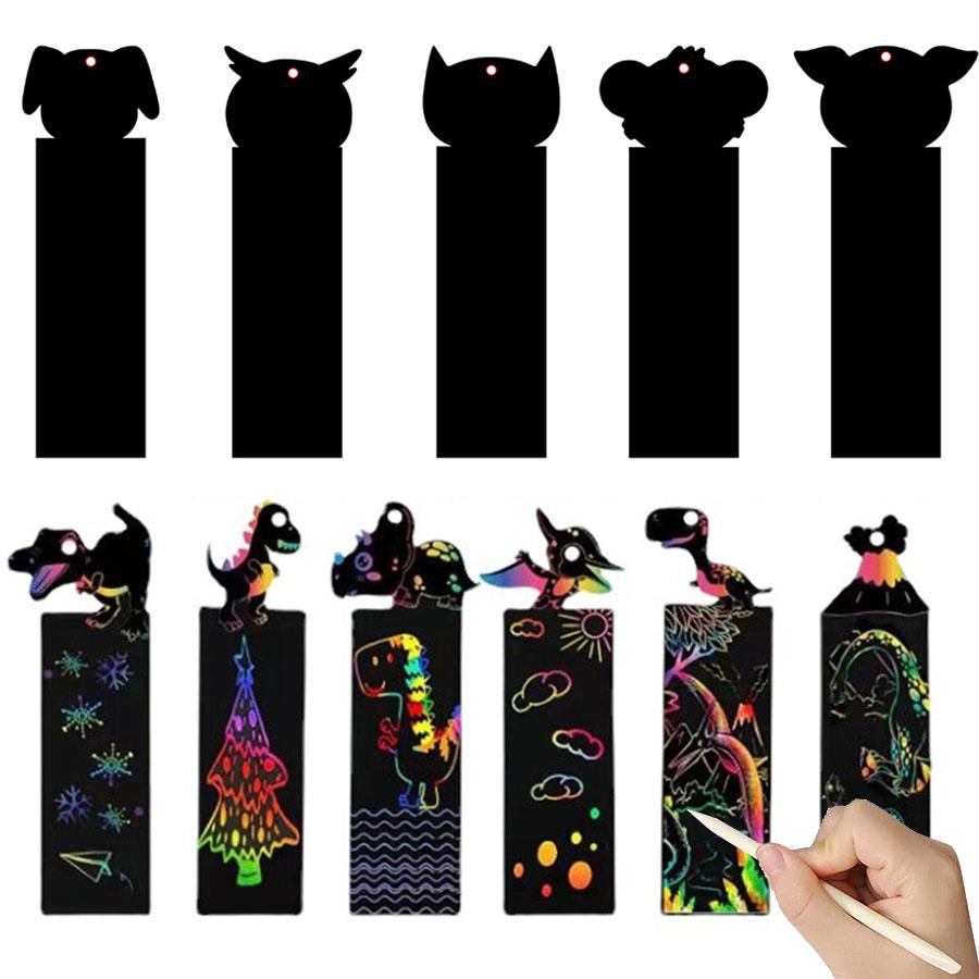 Colorful Scratch Painting Bookmark Animal Unicorn Dinosaur Pattern DIY Puzzle Early Education Children Kids Birthday Gift JXB