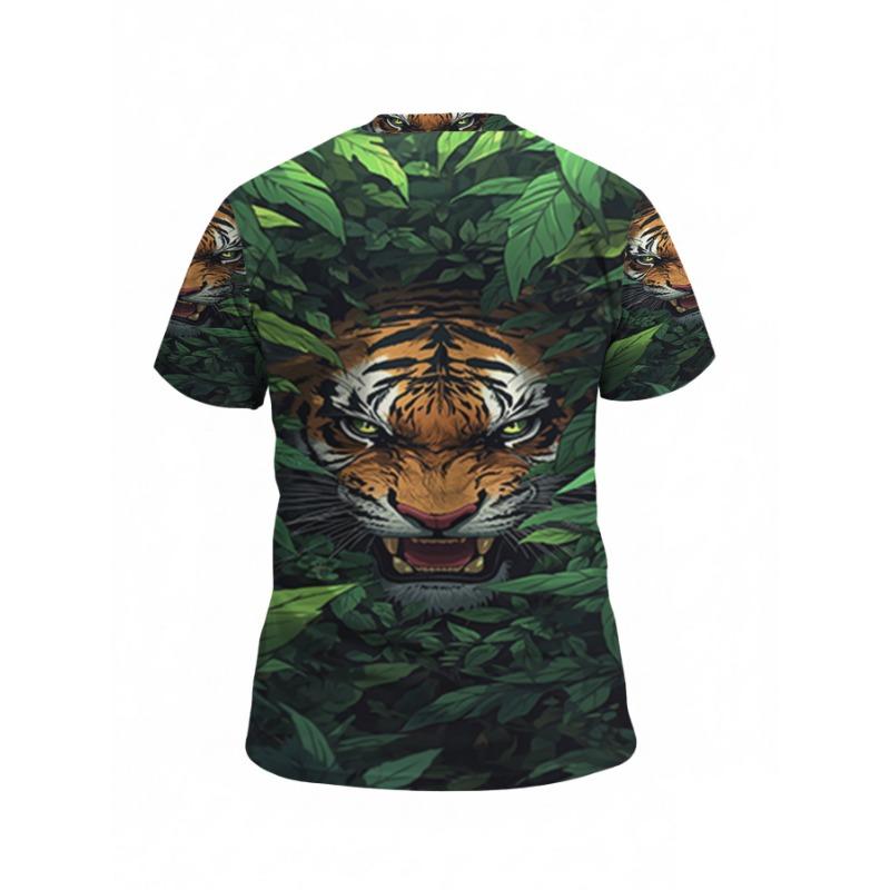 3D Green Jungle Tiger Printed T-Shirt for Men Cool Forest Animal King Graphic Short Sleeve Tees Trendy Casual Round Neck Hip Hop Fashion Street Tops