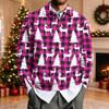 Men's Casual Loose Fit Long Sleeve Collared Shirt with Christmas Print for Holiday Parties