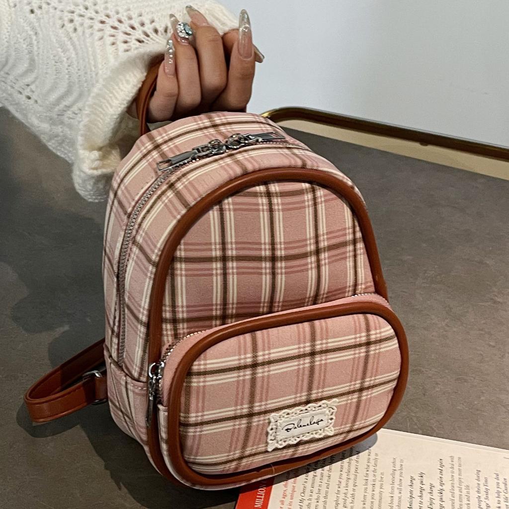 New Cartoon Plaid Backpack 2025 Korean Version Retro Premium Versatile Handbag Exquisite Women's Backpack