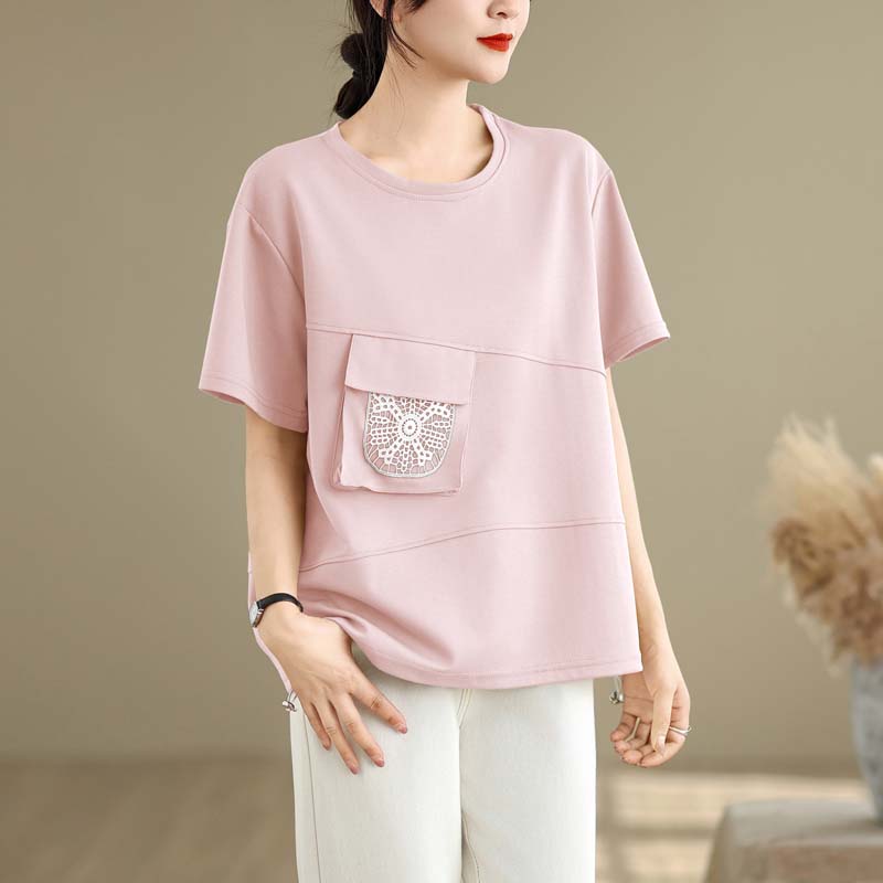 

DIMANAF 2025 Женская новая летняя футболка больших размеров с коротким рукавом и круглым вырезом, винтажные свободные топы, футболки макси XL