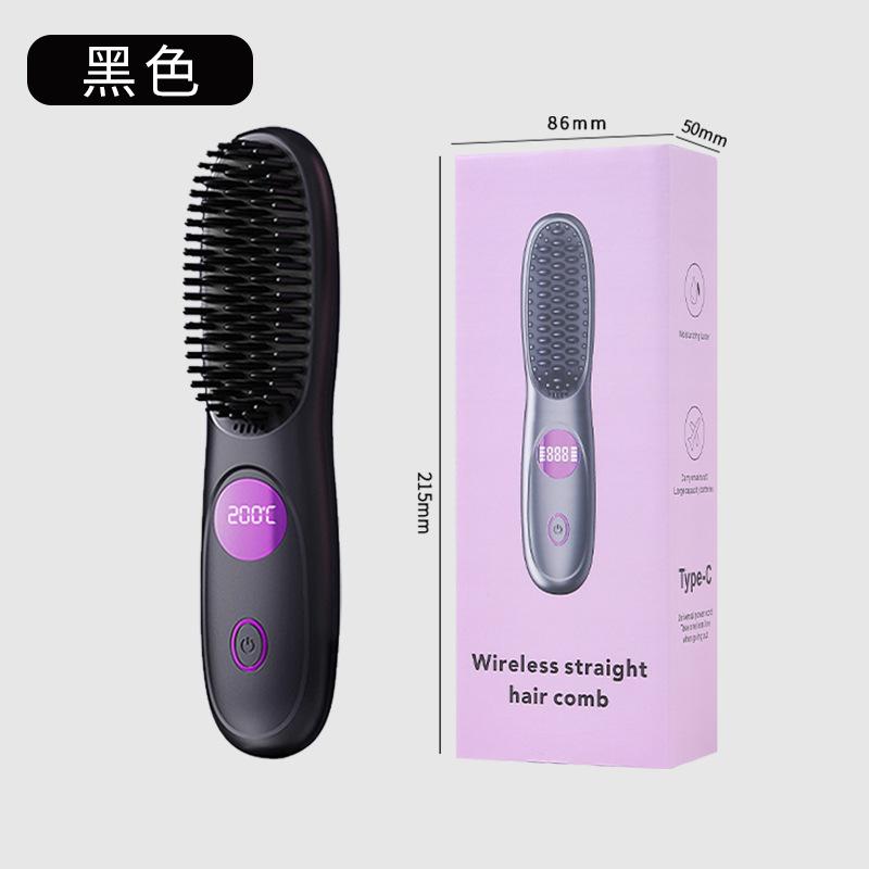 Cordless Hair Straightener Comb Negative Ion Volumizing Curling Brush Anti-Frizz Rechargeable Flat Iron Portable Styling Tool