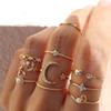 Sada prstenů s českým zlatým řetízkem pro ženy Fashion Boho Coin Snake Moon Rings Dárkové šperky Party Trend