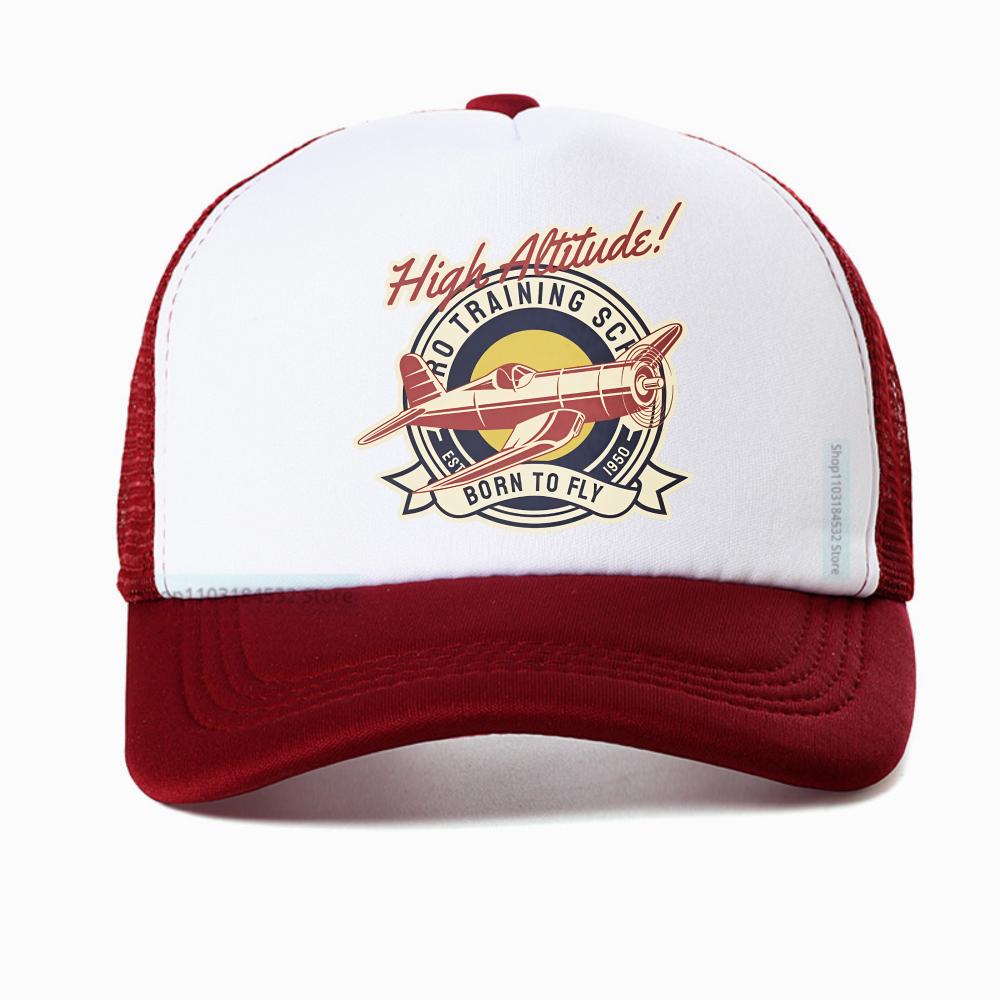 Lustige Höhenlage GEBOREN ZUM FLIEGEN Vintage Flugzeug Baseballkappe Unisex Harajuku Sommer Mode Netz Atmungsaktiv Truckerhut