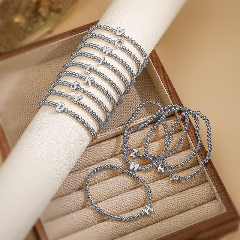 

HECHENG, Simple And Fashionable Bead With Initial Letters A-Z Uppercase Letters Personalized Neutral Couple Zircon Bracelet Z&18cm мідний