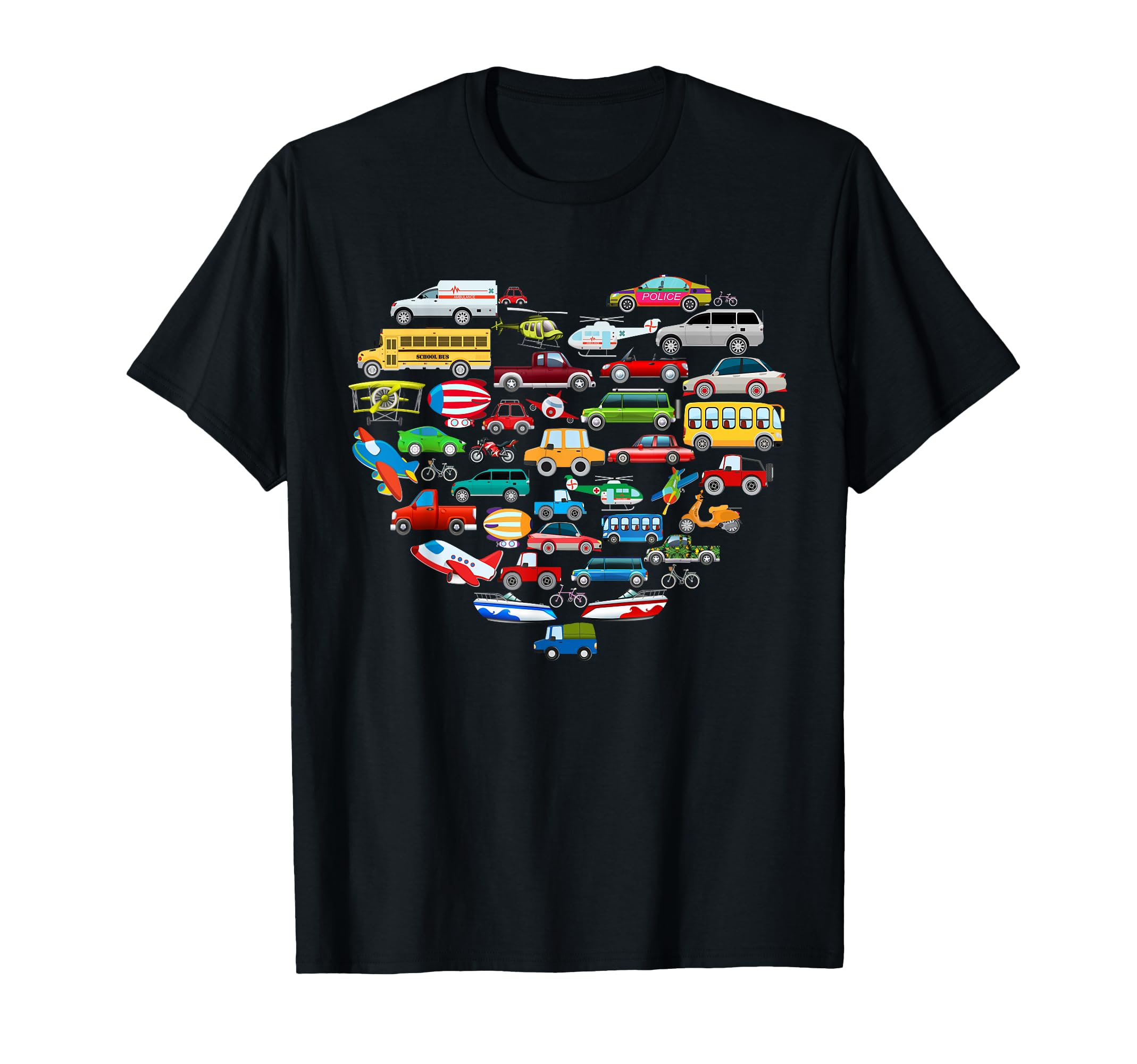

Cars, buses, planes, emergency vehicles, helicopters T-shirt