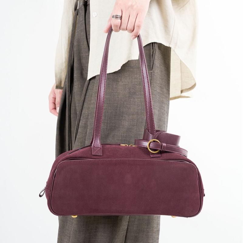 New Top Layer Frosted Cowhide Women's Bag, Vintage Underarm Bowling Bost Bag, Stylish Single Shoulder Large Capacity Handbag