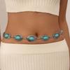 Bohemian Style Waist Chain, Navel Chain, High-end Feel, Retro Inlaid Turquoise Metal Belt, Paired with Skirt