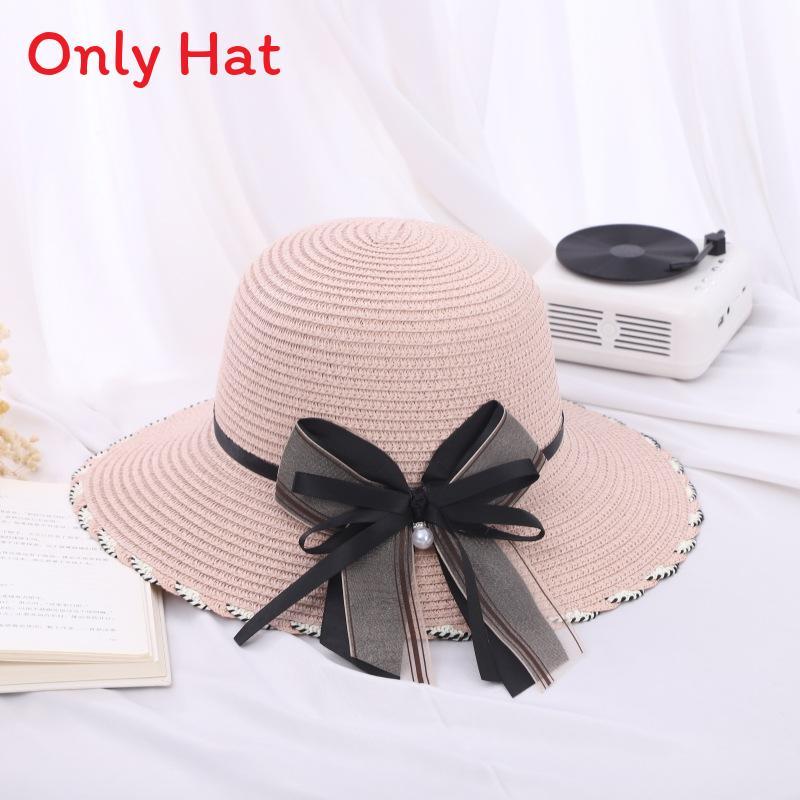 Polyester Sun Hat With Large Brim And Bow For Summer Beach Outings