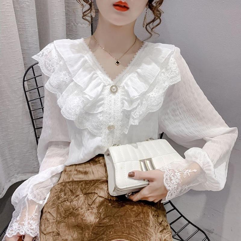 2023 Women's Chiffon Lace Long-Sleeve Top - Spring Fashion Trend
