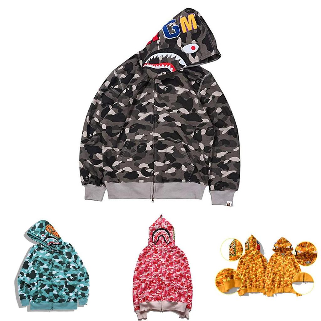 Lebendiger Camouflage-Hoodie mit Hai-Aufdruck Warme Streetwear für Herren Damen