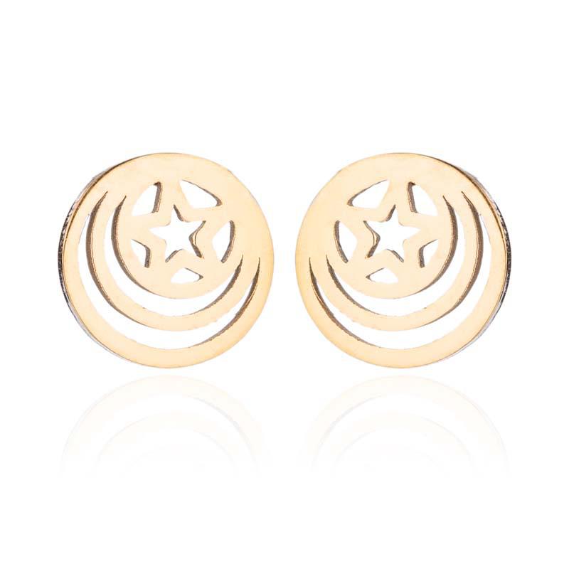 Elegant Geometric Asymmetrical Hollow Star Earrings - Stainless Steel Ear Studs for Versatile Fashion