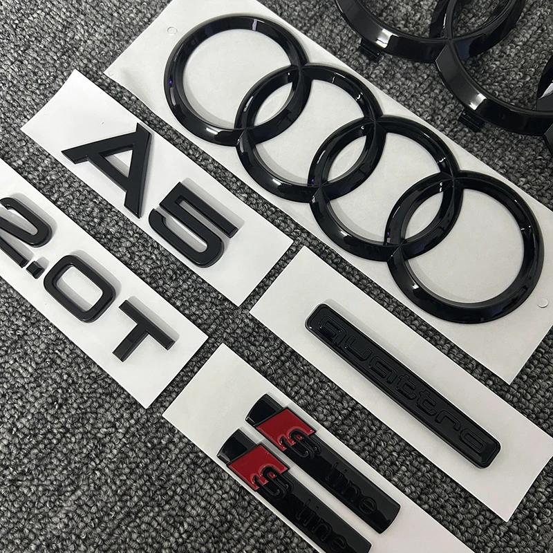 zbts2 A5 2010-2019 4Ring logo ABS Black Car Hood Front Grill Rear Trunk Emblem Sticker A5 Mark Quarrto 2.0T Sline Emblem