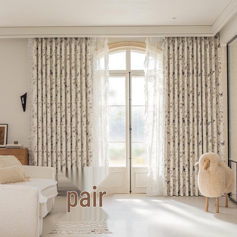 Blackout Lace Curtains with Warm Girly Digital Prints for Living Room and Bedroom