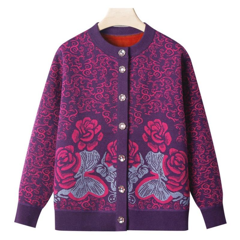 

Одежда для матери среднего возраста одежда для пожилой женщины бархатная теплая бабушкина осенне-зимняя одежда цветной кардиган старое пальто 5XL (recommended 160-87.5kg)