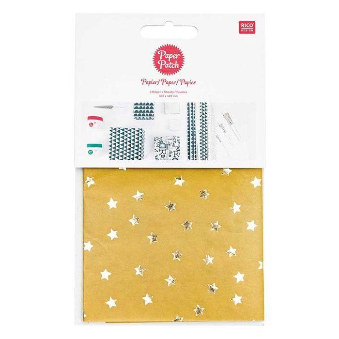 Feuilles de papier décoratif - Rico Design - Nostalgic Christmas - Jaune moutarde - 30 x 42 cm - 3 pcs