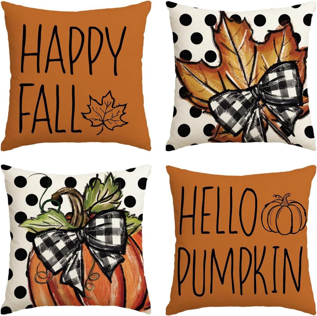Autumn Thanksgiving Pillow Cover Set of Four Pumpkin Car Decoration Cushion Back Cover