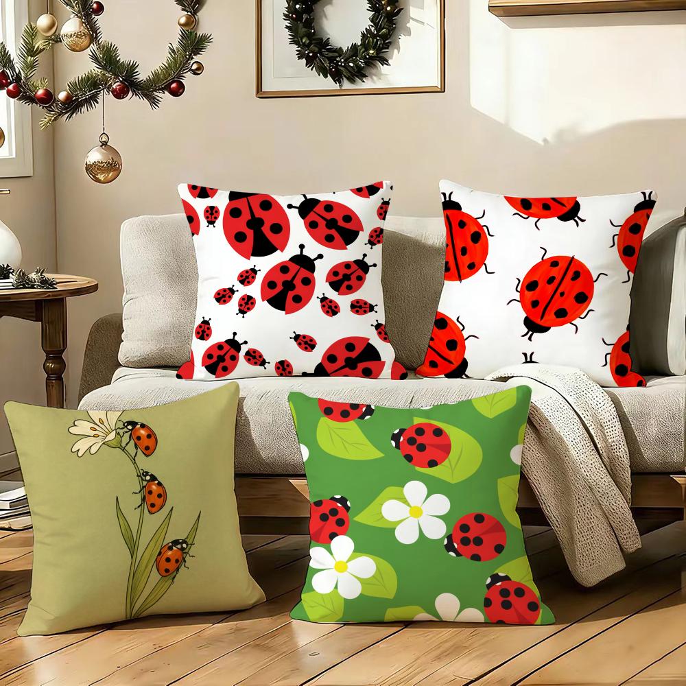 Cute Cartoon Ladybug Cushion Cover Silky Short Plush Sofa Pillow Cover Hidden Zipper Soft Dustproof Case For Home Decor