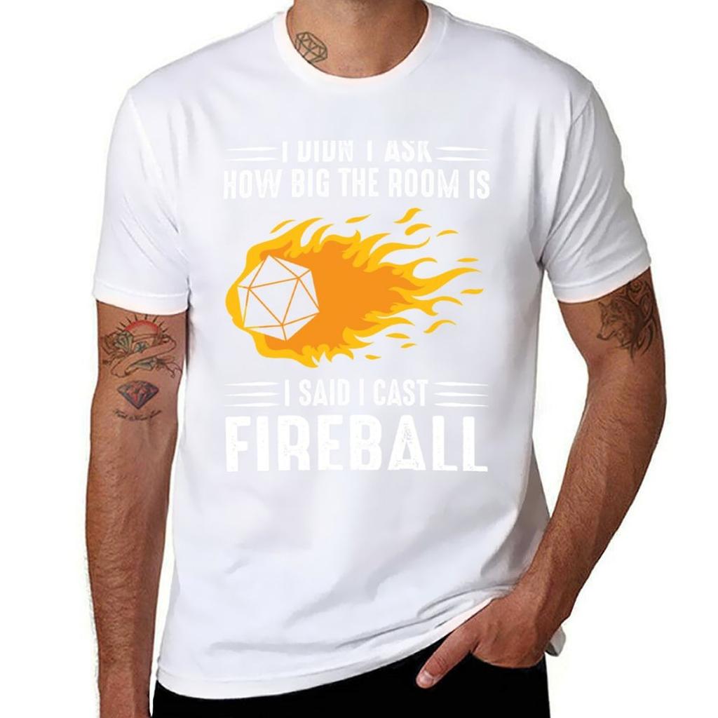 Ich Wirke Feuerball Magier Zauberer DM Geschenk TTRPG Klassisch T-Shirt Basic Einfaches Design Kurzarmshirt