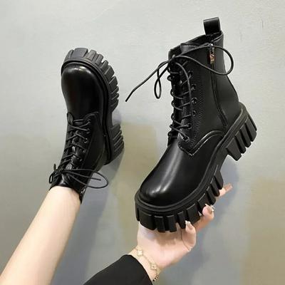 Women's Boots  Autumn/winter New Korean Version Fashion Thick Soled Lace Up Height Increasing Platform Zipper Women's Boots