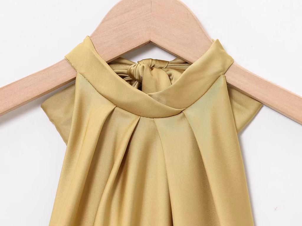 Vestido de Satén de Seda Europeo y Americano para Mujer, Delgado, sin Espalda