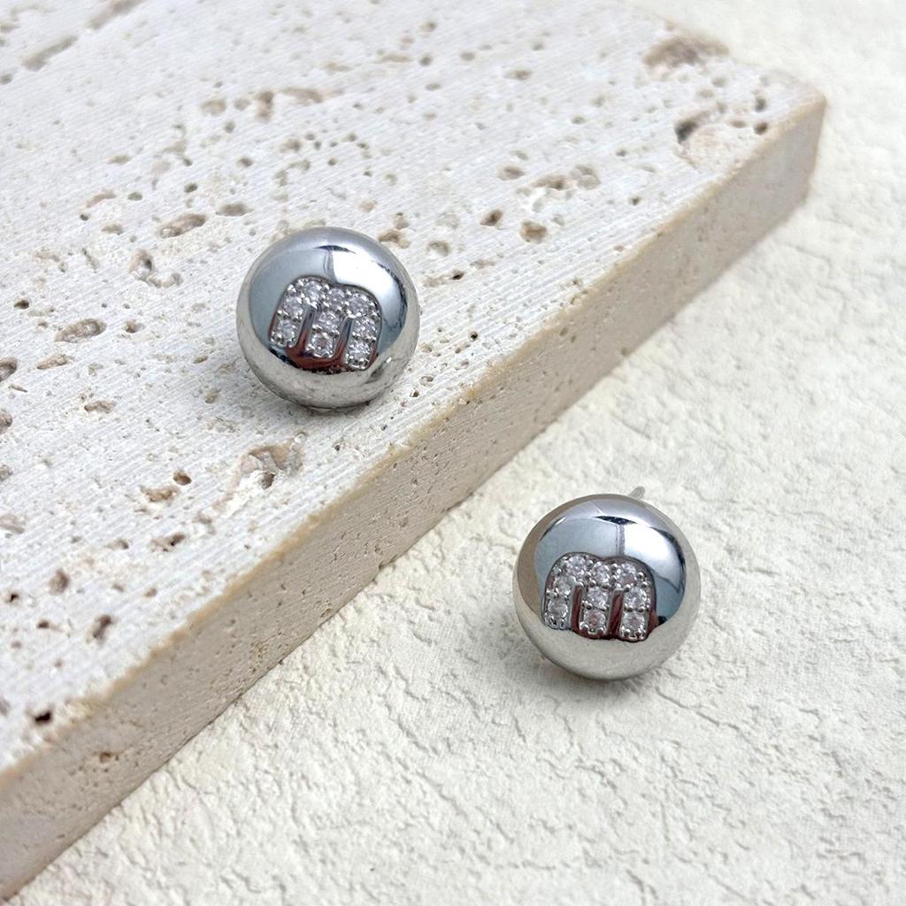 M Letter 18K Gold-Plated Zircon Earrings with Simple Luxury Style