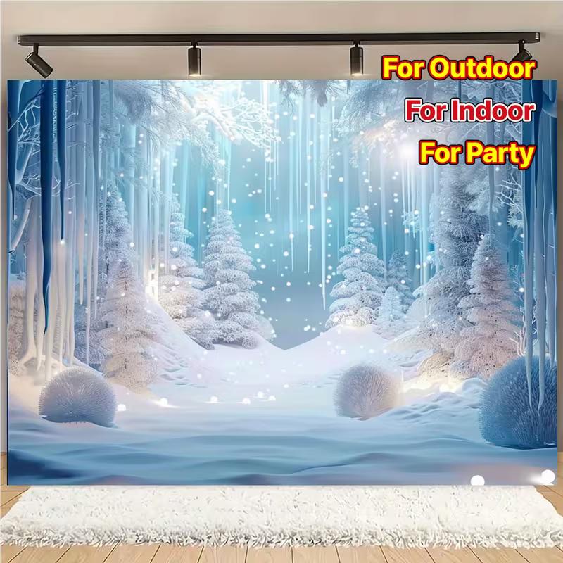 

2D Magical Blue Winter Backdrop Icicle Snow Party Photo Studio Background 47.2x31.5inch/120*80cm