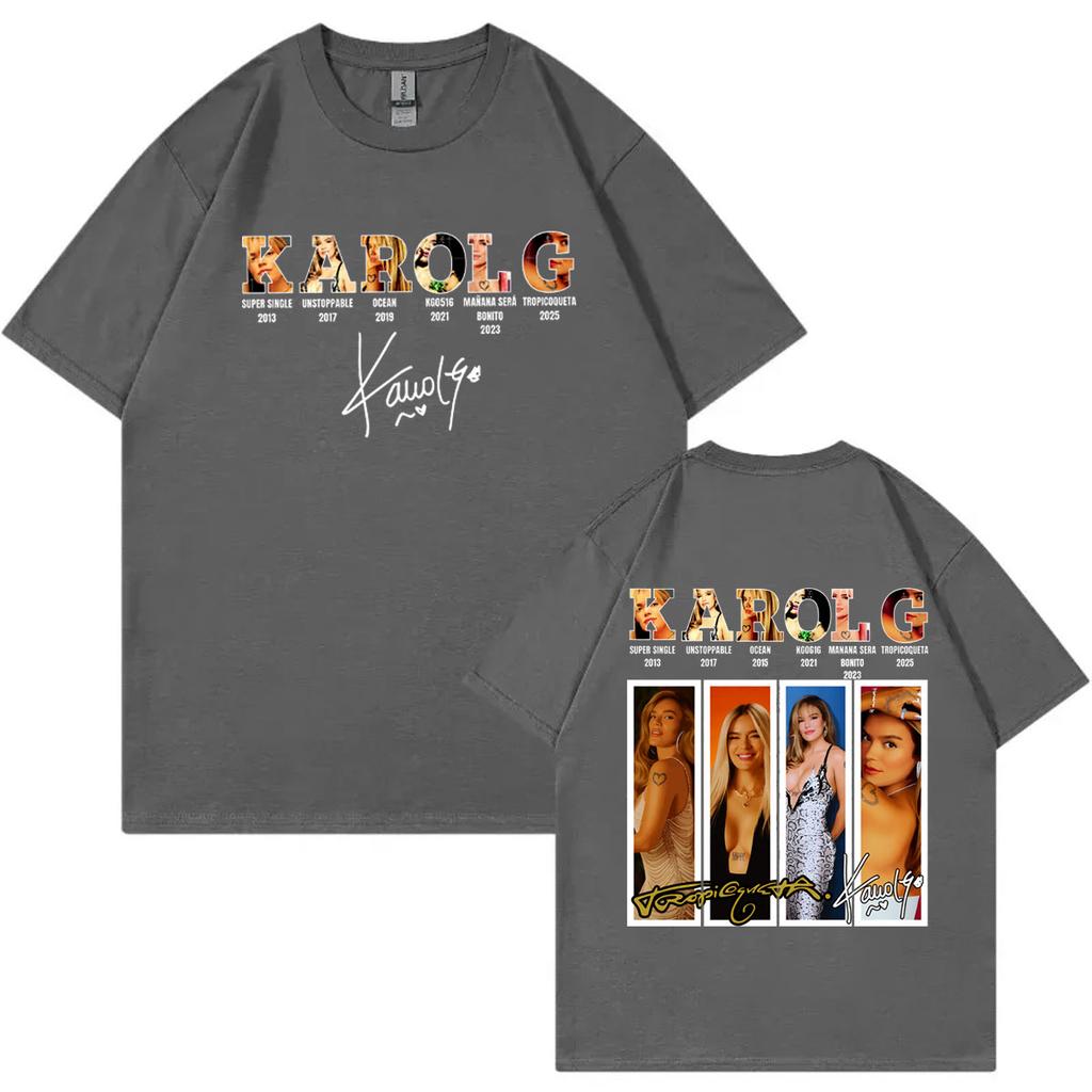 Singer Karol G Double Sided Graphic T Shirts High Streetr Fashion Trend Short Sleeve Tshirts Unisex Unisex Casual Cotton Tshirt