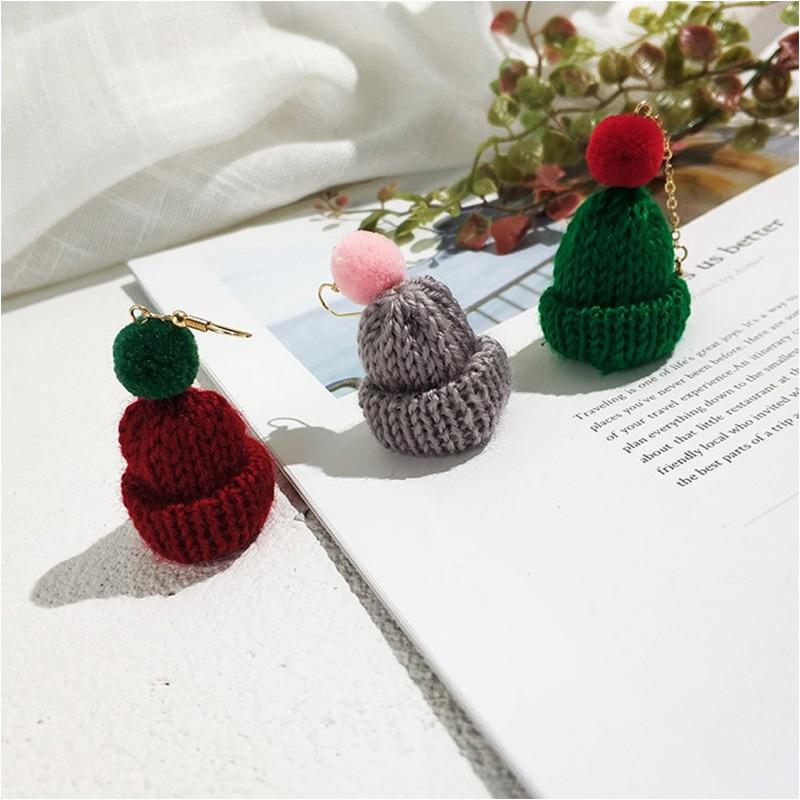 Women Earrings Christmas Hat Earrings Knitted Wool Hat Earring Cute Pendant Personality Funny