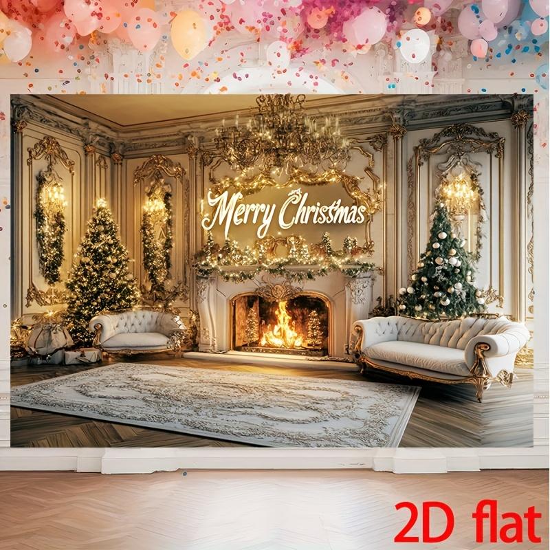 2D Flat 1 Christmas Gorgeous Living Room Background Cloth Party Banner Christmas Atmosphere Polyester Material
