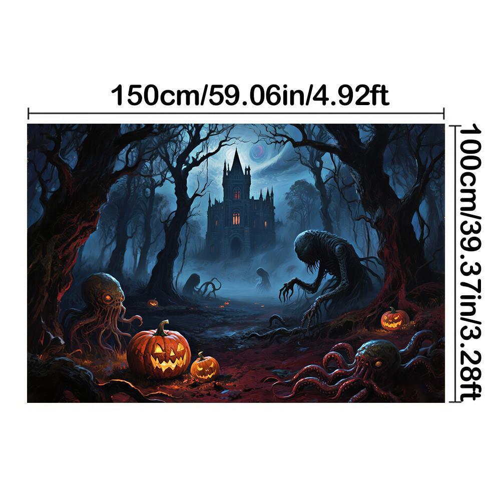 

Хэллоуинский фон-гобелен-Призраки, Тыквы-фонари, Замки, Лесные элементы для вечеринки, Фотобудка, Праздничный декор 150*100cm/59*39in/5*3ft