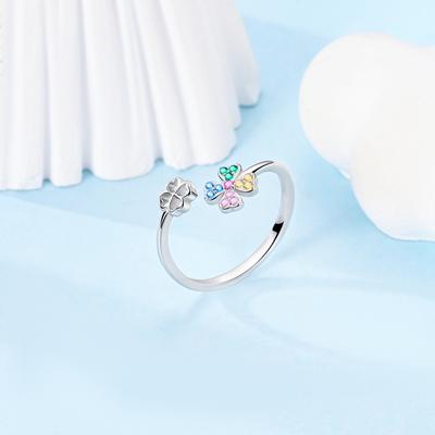 Genuine Copper Colorful Clover Opening Rings For Women Authentic Simple Design Foreve Ring Engagement Wedding Luxury Jewelry Creation