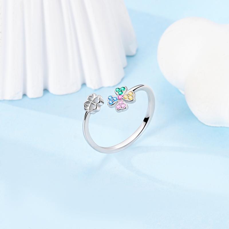 Kupferfarbene bunte Klee-Öffnungsringe für Damen Original Einfaches Design Foreve Ring Verlobung Hochzeit Luxusschmuck