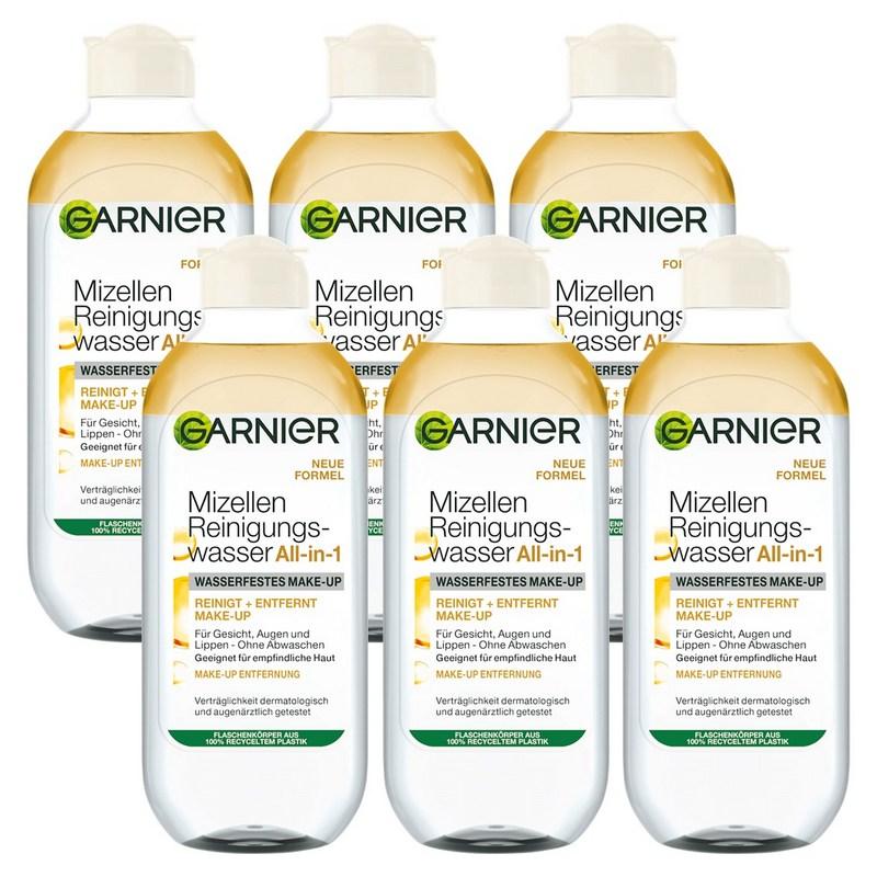 Garnier Skin Active Micellar Cleansing Water Waterproof Gentle Cleansing for Makeup, 400ml, 6 pcs