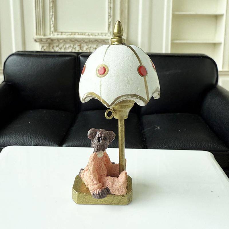 1:12 Dollhouse Miniature Bear Table Lamp White Cover Bedside Lamp Furniture Home Model Decor Toy Doll House Accessories