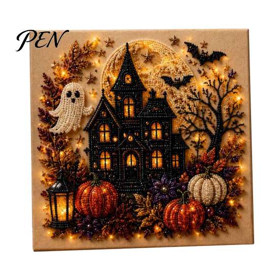 Halloween Faux Pearl Art Kit DIY Kit, Spooky Cute 3D Diamond Painting Craft Projects for Adults Craft, Witch Black Cat Pumpkin Ghost Wall Adults,