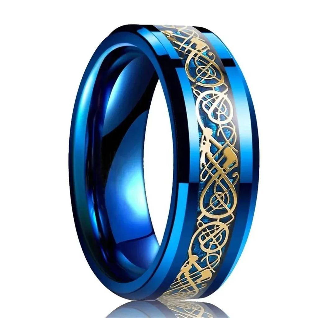 Fashion 8mm Tungsten Wedding Rings For Men Black Brushed Stainless Steel Celtic Dragon Ring Men's Wedding Band Jewelry
