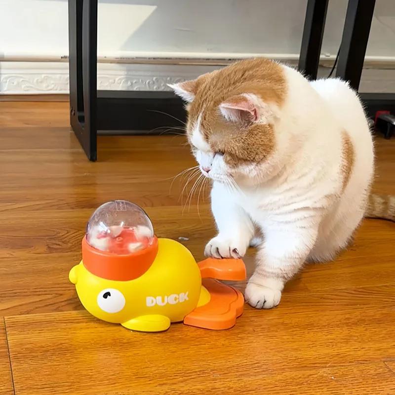 Interactive Cat Treat Dispenser Toy Yellow Duck Shape Slow Feeder for Small Dogs Cats Puzzle Training Toy