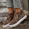 Women's Leopard Print Casual Ankle Boots with Thick Rubber Sole Zipper Closure - Round Toe Winter-Ready Fabric Upper for Office, Gym,