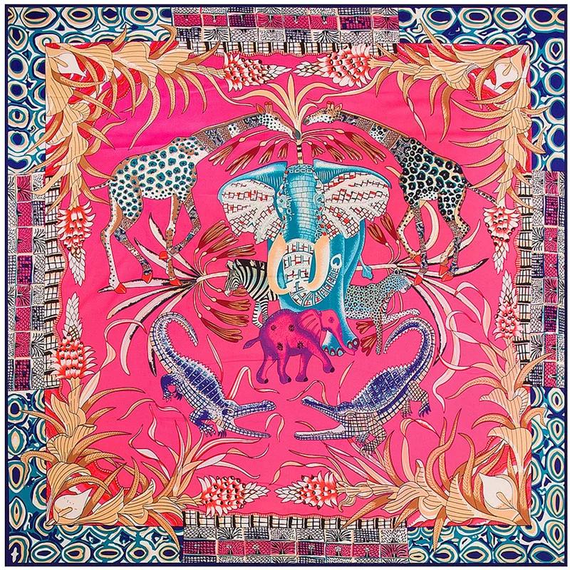 Lenço Quadrado Sarja 130X130Cm Estampa de Animais Lenços e Xales Femininos Lenço de Pescoço Girafa Bandana Grande Espanhola Xales para Pescoço