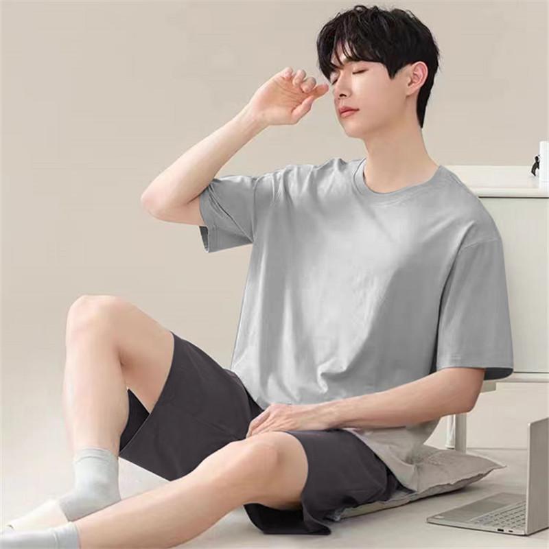 Herren Sommer Kühlendes Pyjama-Set - Kurzarm und Shorts, Lässige und Leichte Hauskleidung