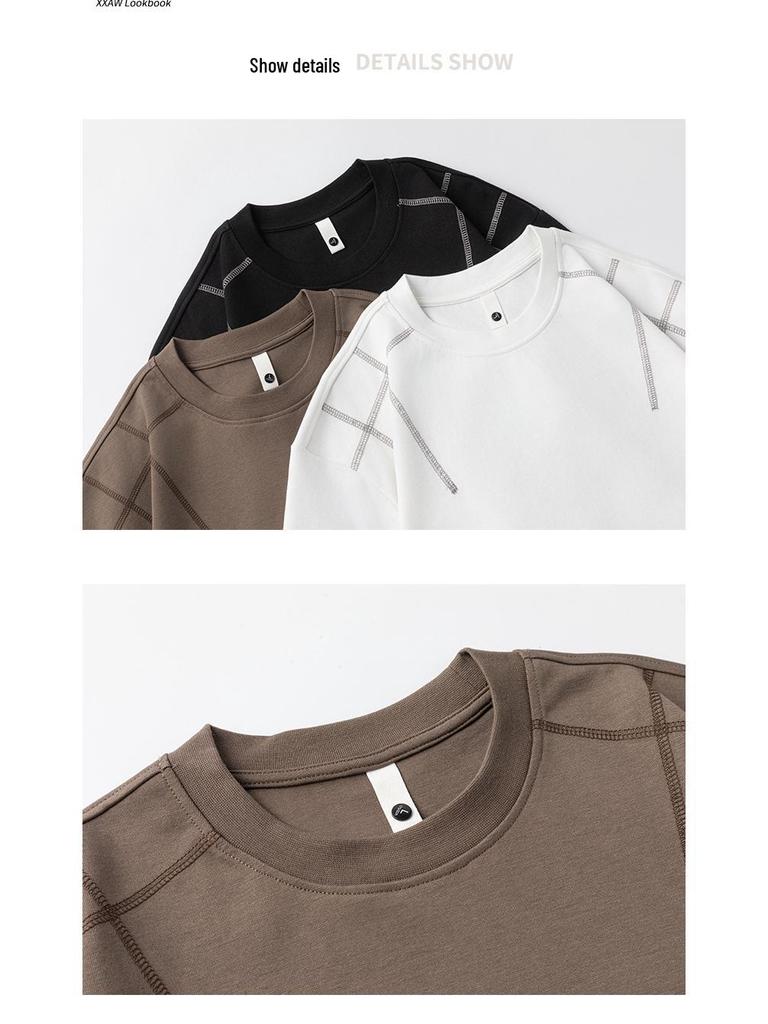 Mu Qiu Menswear | 2026 Spring Trend: Men's Loose Fit Round Neck Long Sleeve T-Shirt with Contrast Stitching