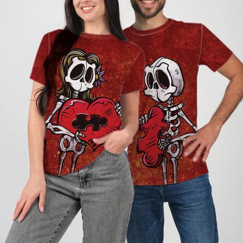 

Summer Unisex Couple s Fashionable Casual Skull Series 3D Digital Printed Short Sleeved T-shirt XS